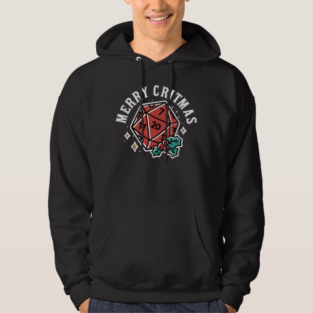 Merry Critmas Funny D20 Gamer Dice Hoodie (Front)