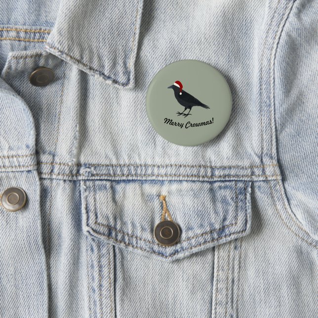 Merry Crowmas Christmas Crow 6 Cm Round Badge (In Situ)