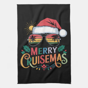Merry Cruisemas 2024 Christmas Santa Reindeer  Tea Towel