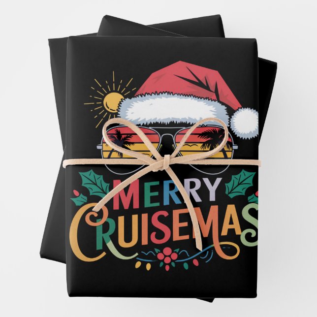 Merry Cruisemas 2024 Christmas Santa Reindeer  Wrapping Paper Sheet (In situ)