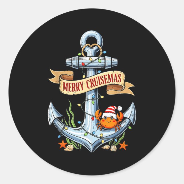 Merry Cruisemas 2025 Nautical Cruise Christmas Fam Classic Round Sticker (Front)
