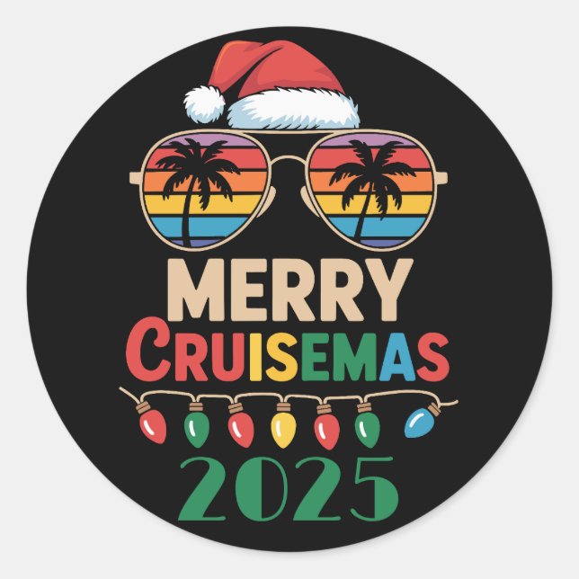 Merry Cruisemas 2025 Personalised Xmas Cruise Classic Round Sticker (Front)