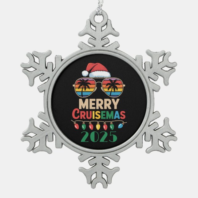 Merry Cruisemas 2025 Personalised Xmas Cruise Snowflake Pewter Christmas Ornament (Front)
