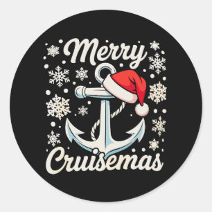 Merry Cruisemas Anchor Santa Hat Christmas Cruise Classic Round Sticker