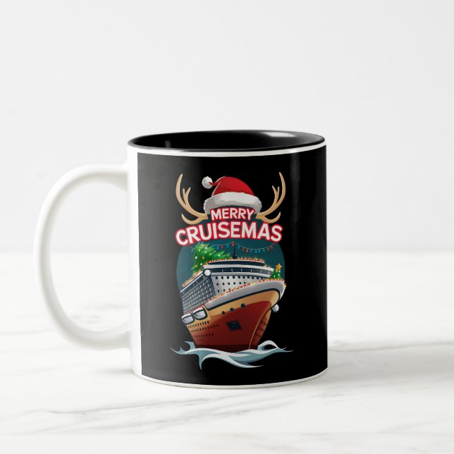 Merry Cruisemas Cruise Ship Family Christmas Funny Two-Tone Coffee Mug (Left)