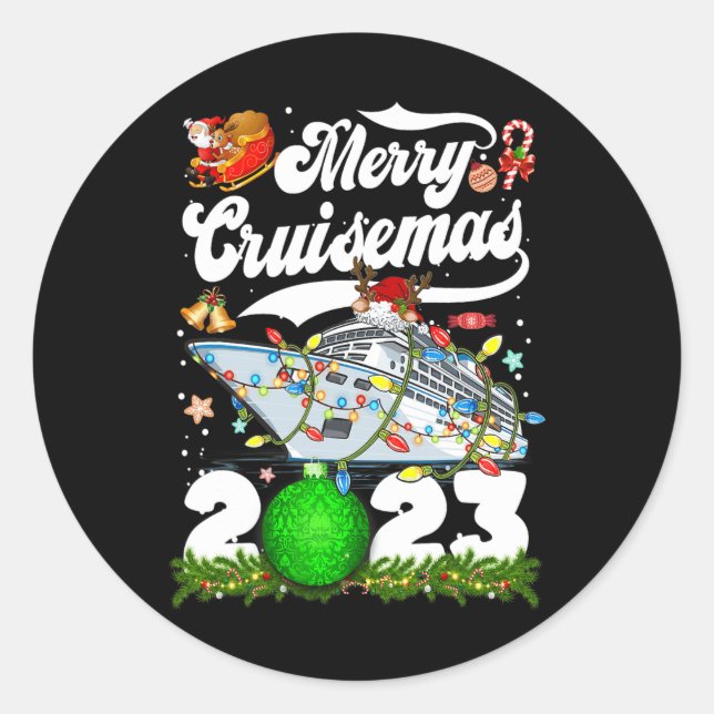 Merry Cruisemas Family Cruise Christmas 2023 Fun  Classic Round Sticker (Front)