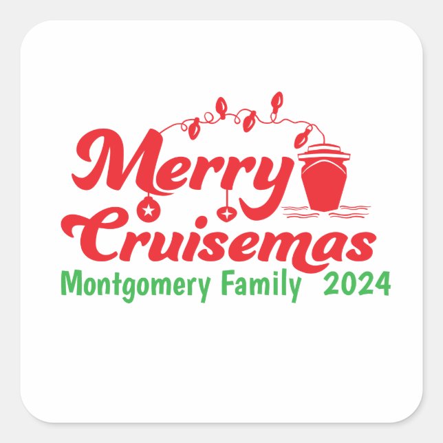 Merry Cruisemas Personalised Family  Square Sticker (Front)
