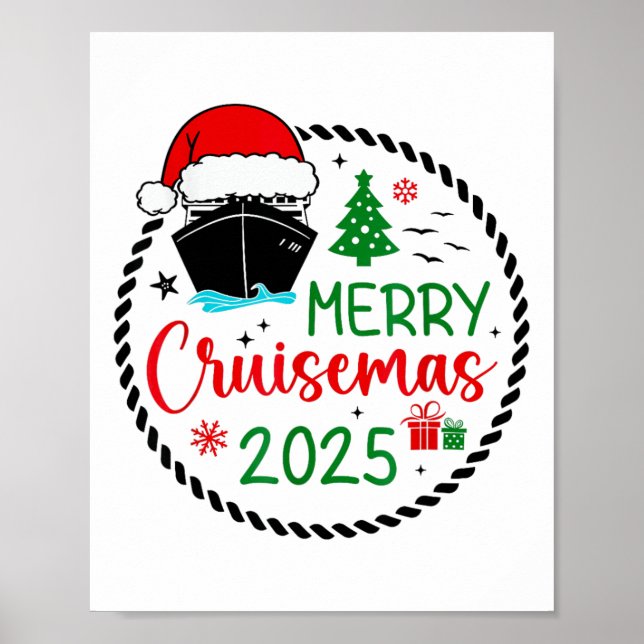 Merry Cruisemas Santa Hat Cruise Ship Christmas Cr Poster (Front)