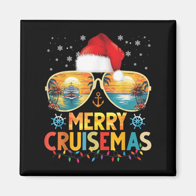 Merry Cruisemas Santa Hat Retro Cruise Ship Christ Magnet (Front)