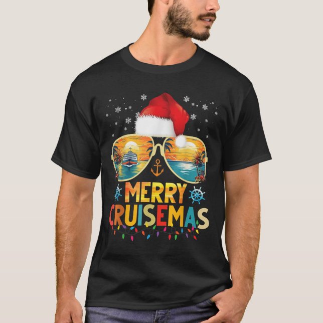 Merry Cruisemas Santa Hat Retro Cruise Ship Christ T-Shirt (Front)