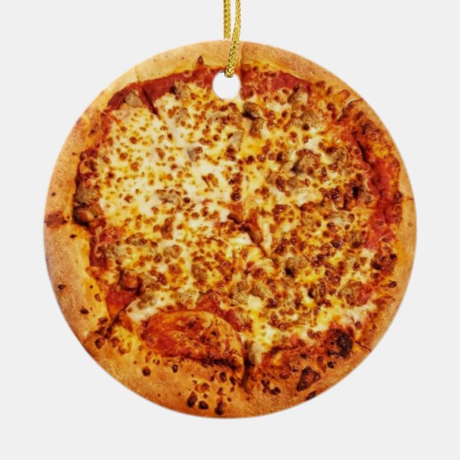 Merry Crustmas Deep Dish Cheese Sausage Pizza  Ceramic Ornament (Front)