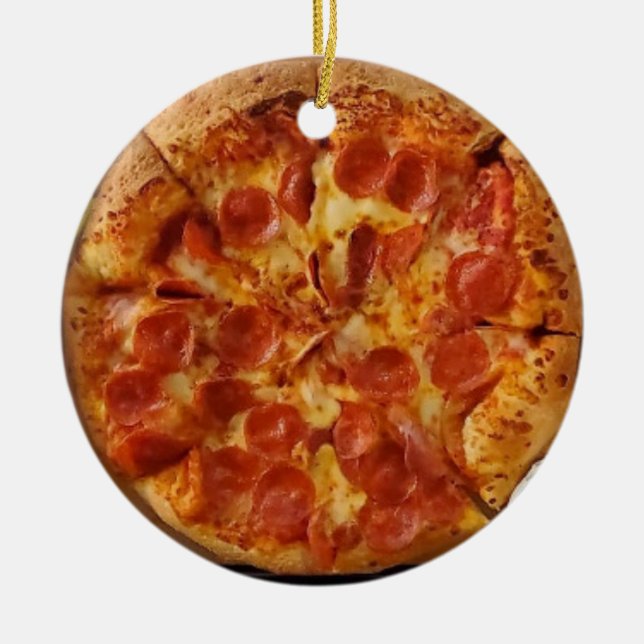 Merry Crustmas Deep Dish Pepperoni Pizza Ceramic Ornament (Front)