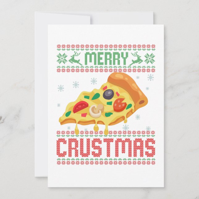 Merry Crustmas Funny Christmas Pizza Ugly Sweater Thank You Card (Front)