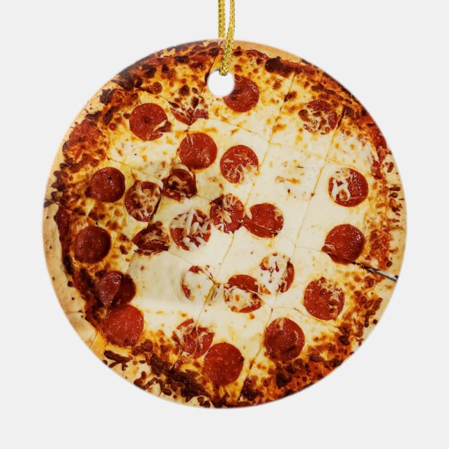 Merry Crustmas Funny Pepperoni Pizza Christmas   Ceramic Ornament (Front)