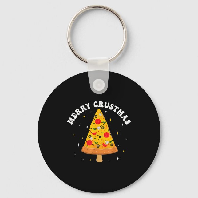 Merry Crustmas Funny Zza Slice Christmas Tree Zza  Key Ring (Front)