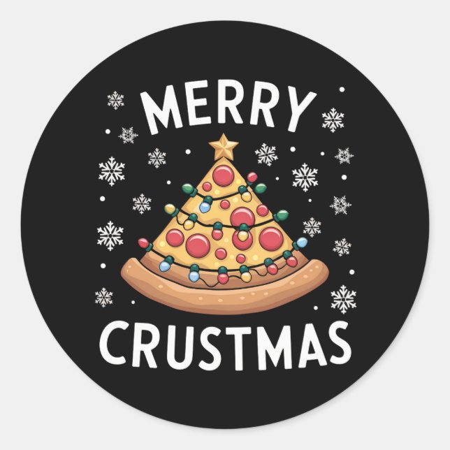 Merry Crustmas Pizza Christmas Tree Xmas Gifts  Classic Round Sticker (Front)