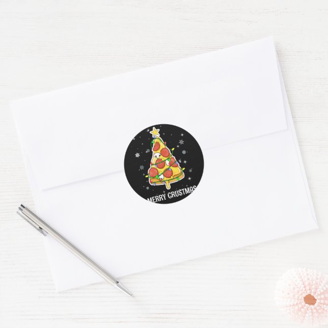 Merry Crustmas Pizza Christmas Tree Xmas Gifts Classic Round Sticker (Envelope)