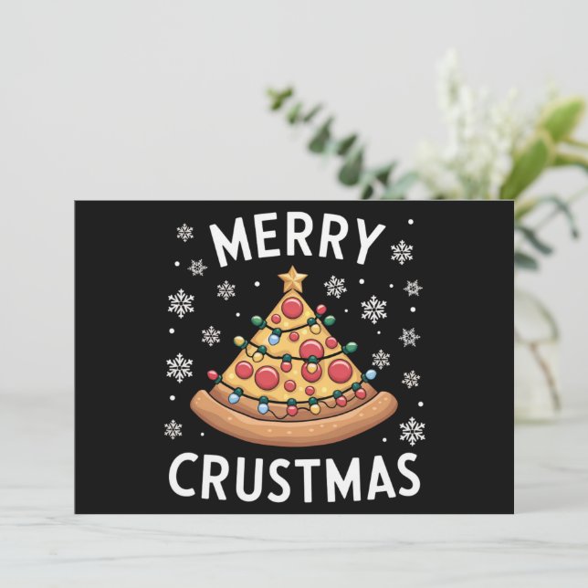Merry Crustmas Pizza Christmas Tree Xmas Gifts  Holiday Card (Standing Front)