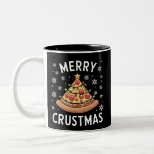 Merry Crustmas Pizza Christmas Tree Xmas Gifts Two-Tone Coffee Mug