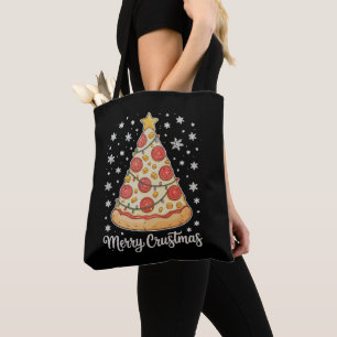 Merry Crustmas Pizza Christmas Tree Xmas Lights Tote Bag