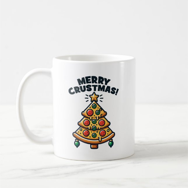 Merry Crustmas Pizza Tree - Funny Christmas Coffee Mug (Left)