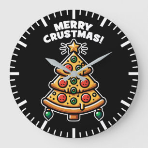 Merry Crustmas Pizza Tree - Funny Christmas Large Clock