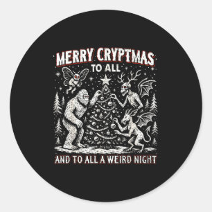 Merry Cryptmas Weird Night Cryptid Holiday Art Classic Round Sticker