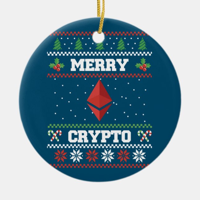 Merry Crypto Ethereum Ugly Christmas Sweater Ceramic Ornament (Front)