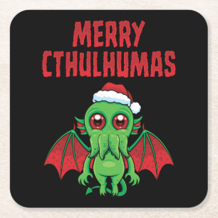 Merry Cthulhumas Seasons Greetings Square Paper Coaster