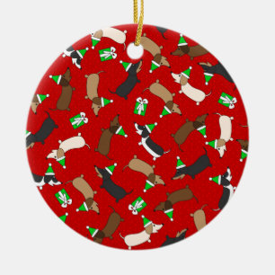 Merry Dachshunds Ceramic Tree Decoration