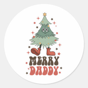 Merry Daddy Retro Christmas Tree Face Groovy Match Classic Round Sticker