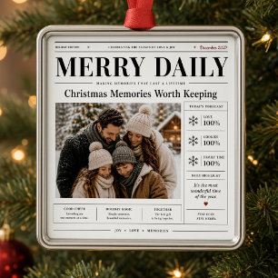 Merry Daily Personalized Family Photo Christmas Metal Ornament