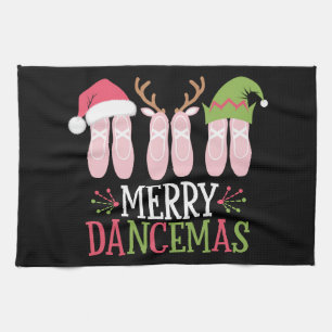 Merry Dancemas Christmas Ballet Shoes Dancing Tea Towel