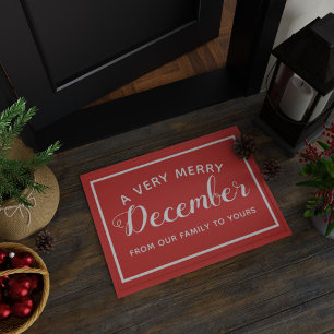 Merry December Red Christmas Welcome Doormat