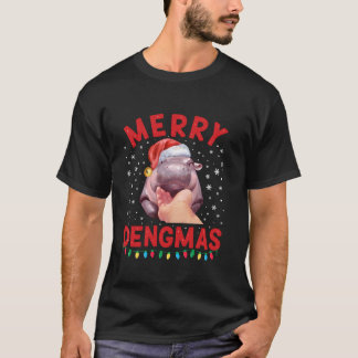 Merry Dengmas Moo Deng Christmas Hippo Pigmy Santa T-Shirt