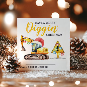Merry Diggin' Christmas Construction Theme Class Holiday Card