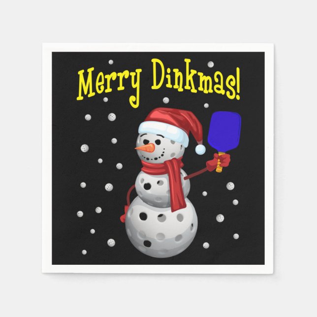 Merry Dinkmas - Pickleball Snowman Napkin (Front)