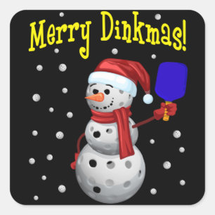 Merry Dinkmas - Pickleball Snowman Square Sticker