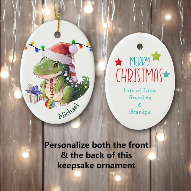 Merry Dinosaur Kids Christmas Ceramic Ornament (Creator Uploaded)