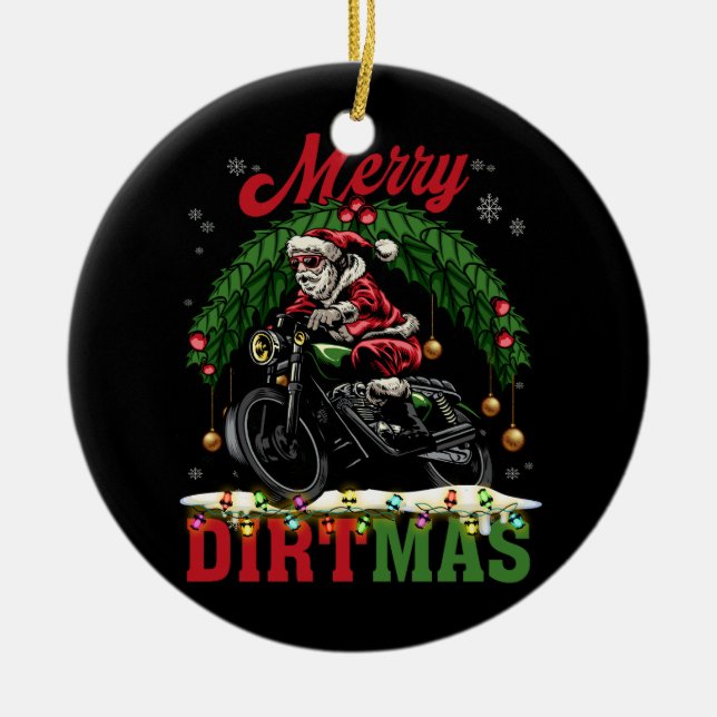 Merry Dirtmas Christmas Lights Santa Riding Dirt B Ceramic Ornament (Front)