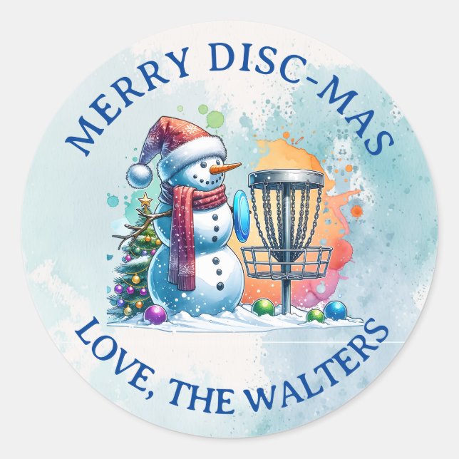 Merry Disc-mas | Disc Golf Personalised Christmas Classic Round Sticker (Front)