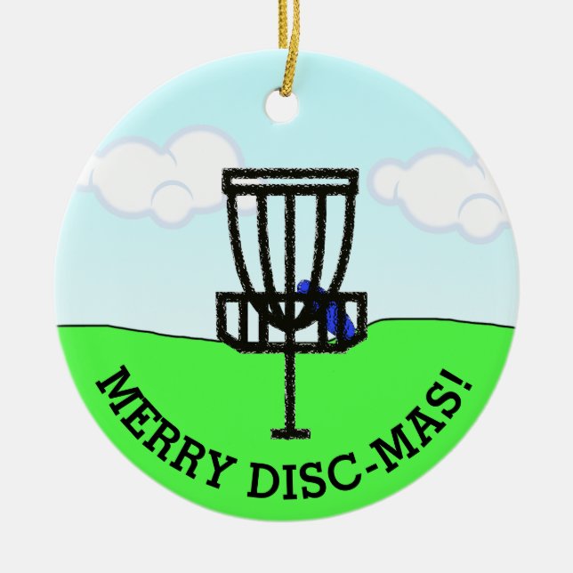 Merry Disc-Mas Funny Disc Golf Christmas Ceramic Ornament (Front)