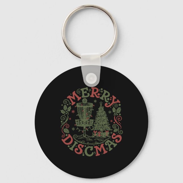 Merry Discmas Disc Golf Basket Flying Fun  Key Ring (Front)