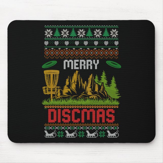 Merry Discmas Disc Golf Player Ugly Christmas Swea Mouse Pad (Front)