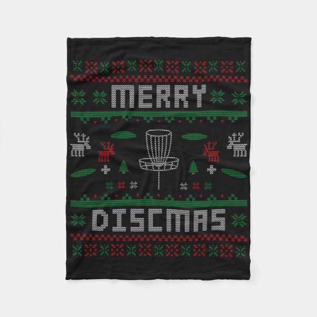 Merry Discmas Disc Golf Ugly Dad Uncle  Fleece Blanket (Front)