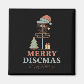 Merry Discmas Happy Holidays Disc Golf Basket Scen Magnet
