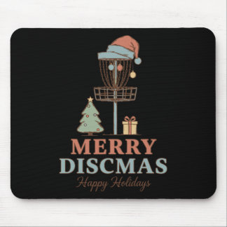 Merry Discmas Happy Holidays Disc Golf Basket Scen Mouse Pad
