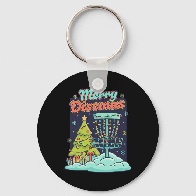 Merry Discsmas Funny Disc Golf Flying Disc Basket  Key Ring (Front)