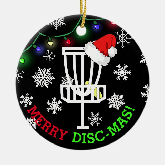 Merry Disk-Mas Funny Disk Golf Christmas Ceramic Ornament (Front)