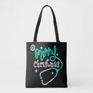Merry Doctor Tee Funny Red Plaid Leopard Xmas Tote Bag